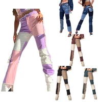 stitch high waisted straight denim trousers cargo pants women high waisted jeans jeans for women brown patchwork jeans