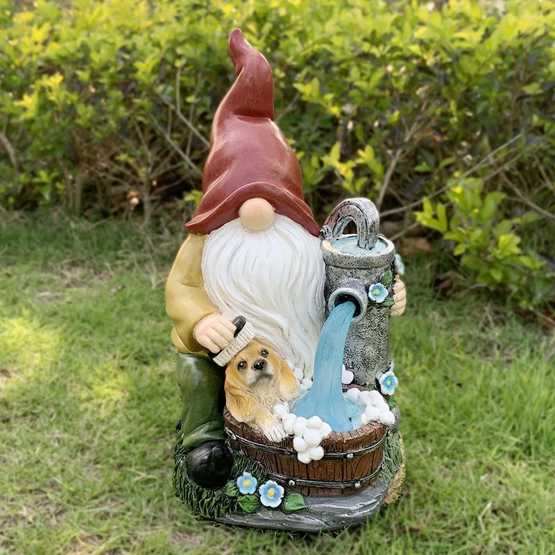 

Garden Gnome Statue Resin Figurine Elf with Solar LED Light Outdoor Decorations Patio Yard Lawn Porch Ornament Gift