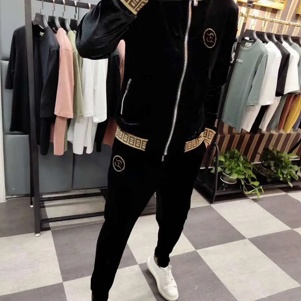 

Autumn and winter new velvet leisure sports suit men's slim two piece suit