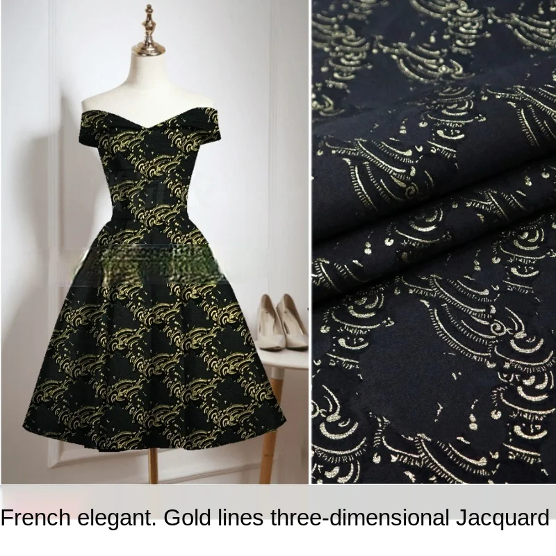 

French elegant gold embossed three-dimensional yarn-dyed jacquard fashion fabric Sewing fabric factory store is not out of stock