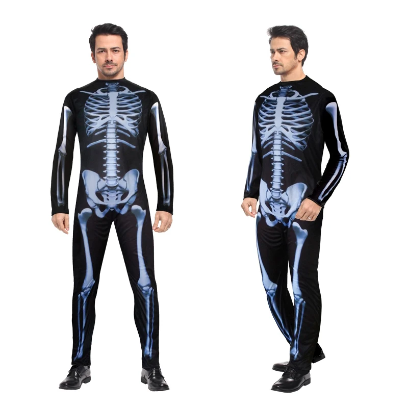 

Halloween Skull Print Costume Top Pants With Shoes Cover For Adult Performance Cosplay Birthday Man Party Dress