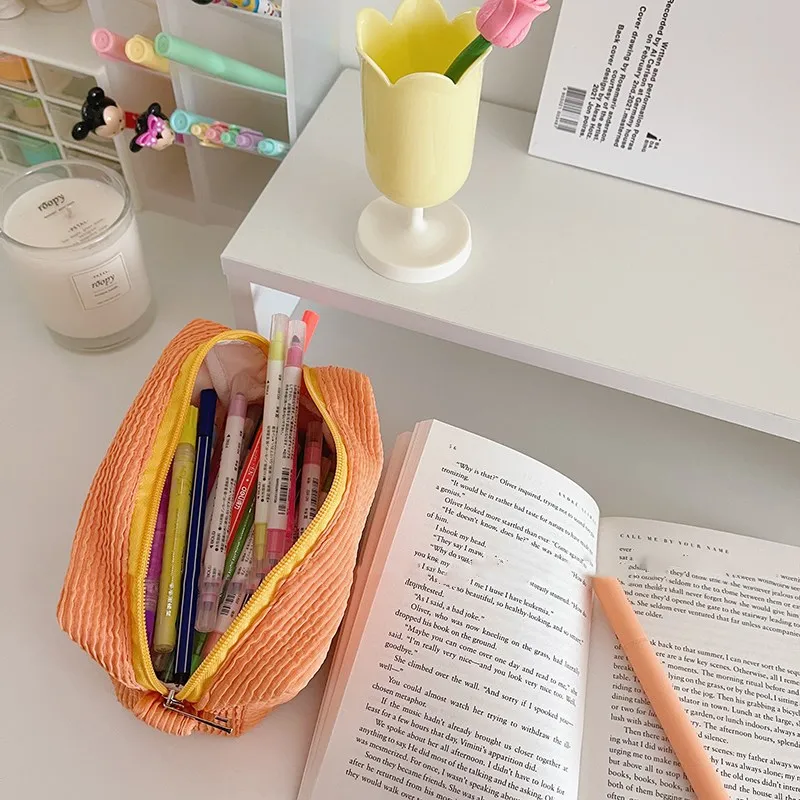 

Маленькая женская однотонная косметичка, плиссированный Органайзер на молнии для косметики, дорожная Женская сумочка для туалетных принад...