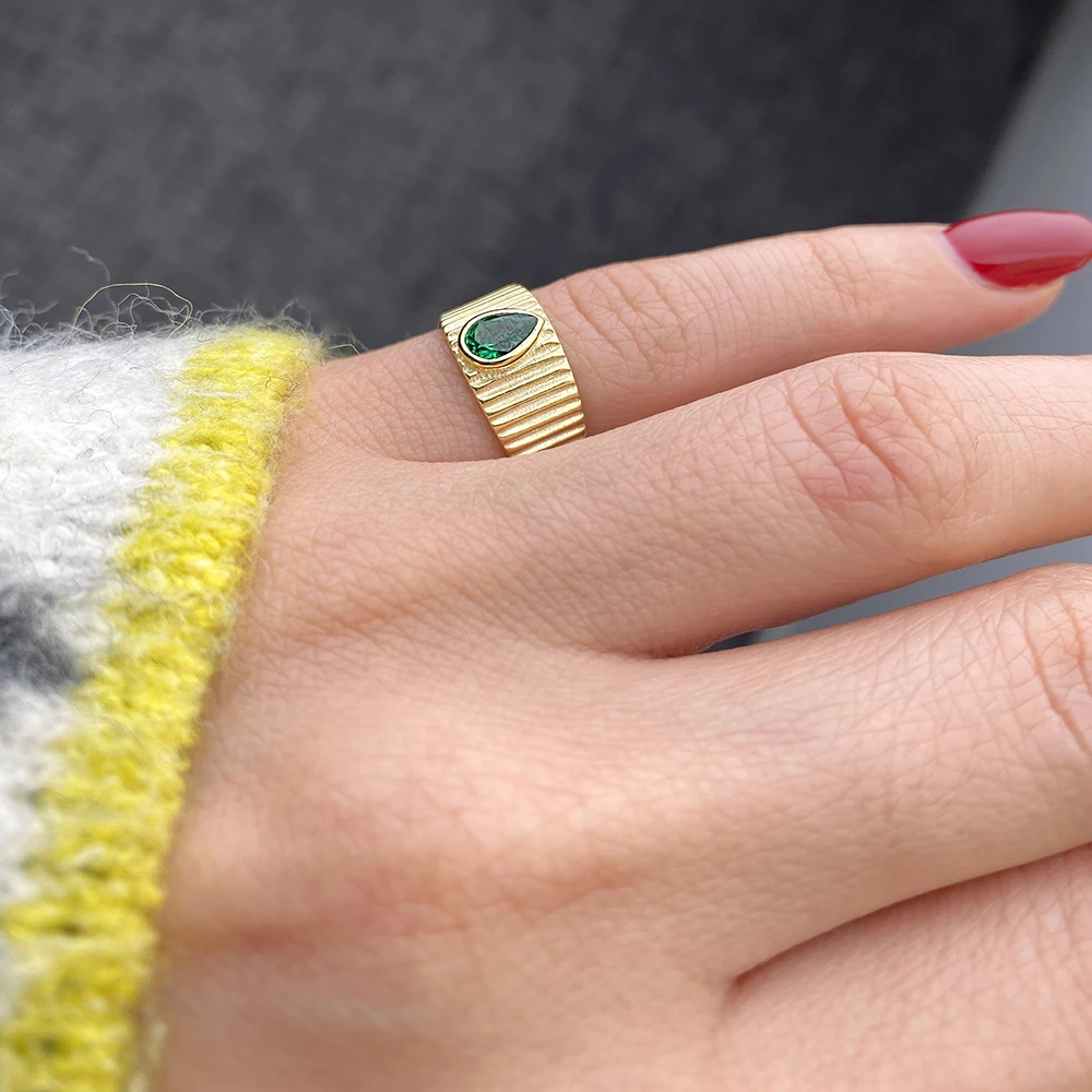

Drop Emerald Stone Ring Little Finger Stackable Open Ring Silver Turkish Handmade 925 Silver Sterling Adjustable Ring