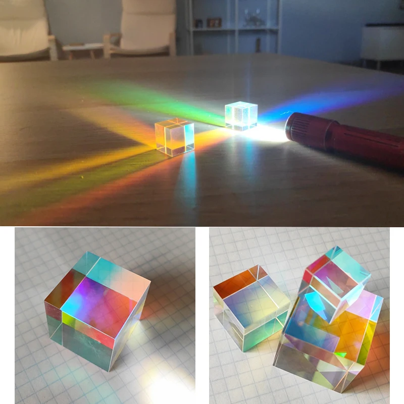 

20*20*20mm Optical Prism Rainbow Cube Glass Beam Splitting Prism Optical Experiment Instrument Kids Christmas Gifts
