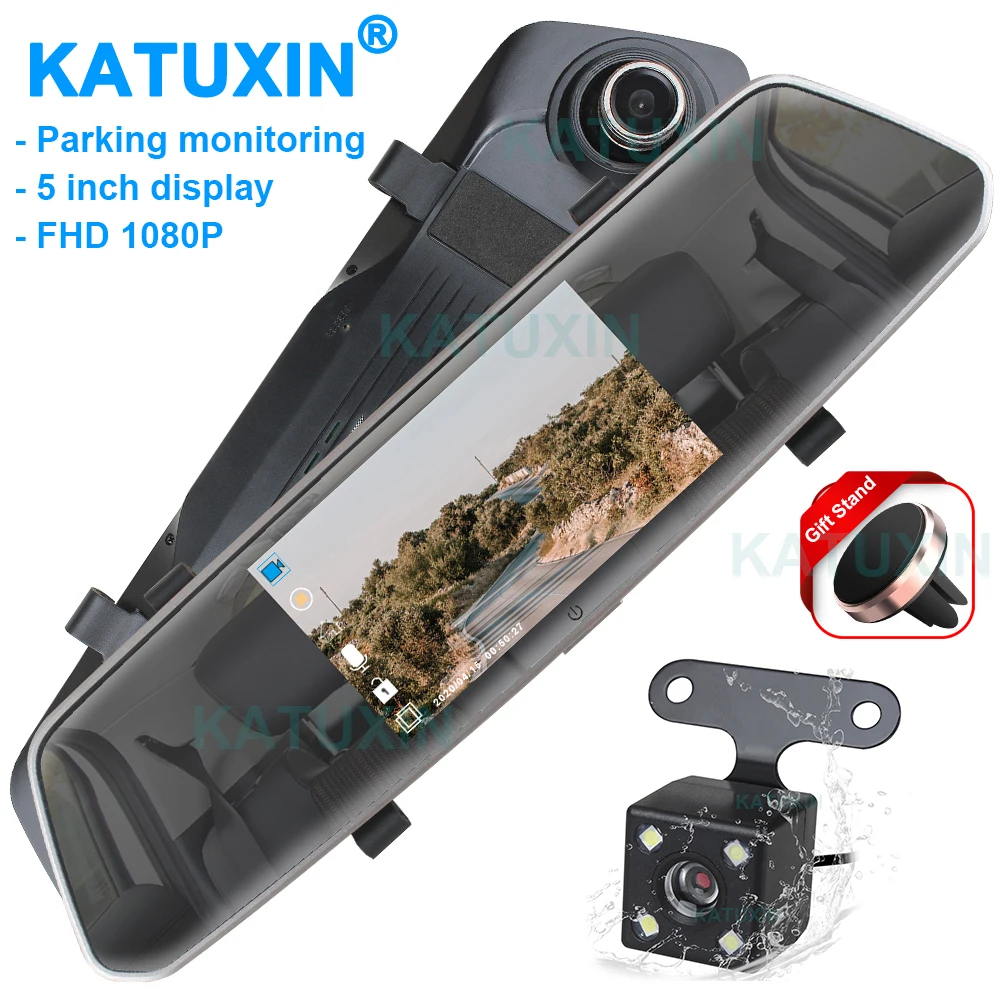

KATUXIN 5" Car Rearview Mirror Camera Recorder Parking Video Monitor IPS Screen 1080P Dash Cam DVR XR805