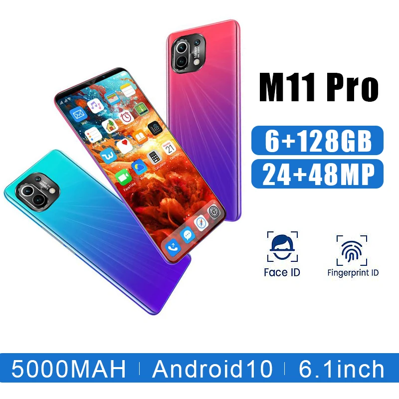 

Global Version M11 Pro 6.1 Inch 8+128G 24+48MP Smartphone 5G MTK6889 8 Core Android10 5000MAH Face Finger ID Dual SIM + Micro SD