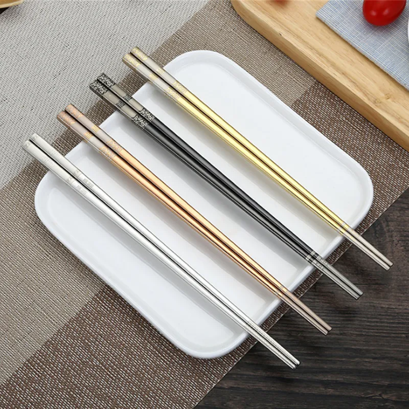 4 пара/лот роскошный набор палочек для еды из Нержавеющей Стали Металлические