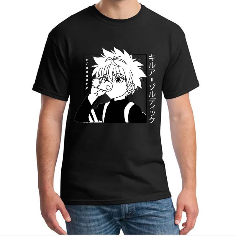 

Мужские футболки Kawaii Охотник Футболка с изображением охотника Killua Zoldyck; Сапожки в стиле футболка с круглым вырезом приталенное Аниме Манга ...