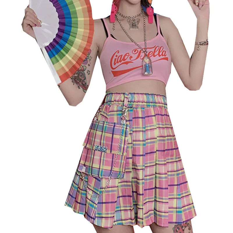 Женская плиссированная юбка летняя трапециевидная мини-юбка с высокой талией