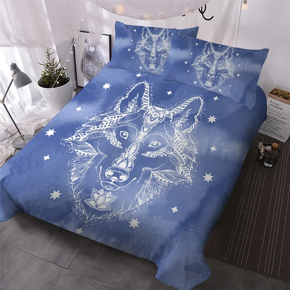 Blesslive Galaxy Wolf Комплект постельного белья Туманность пространство пододеяльник 3 шт. Ловец снов космическое постельное белье Розовый Синий Фиолетовый покрывало