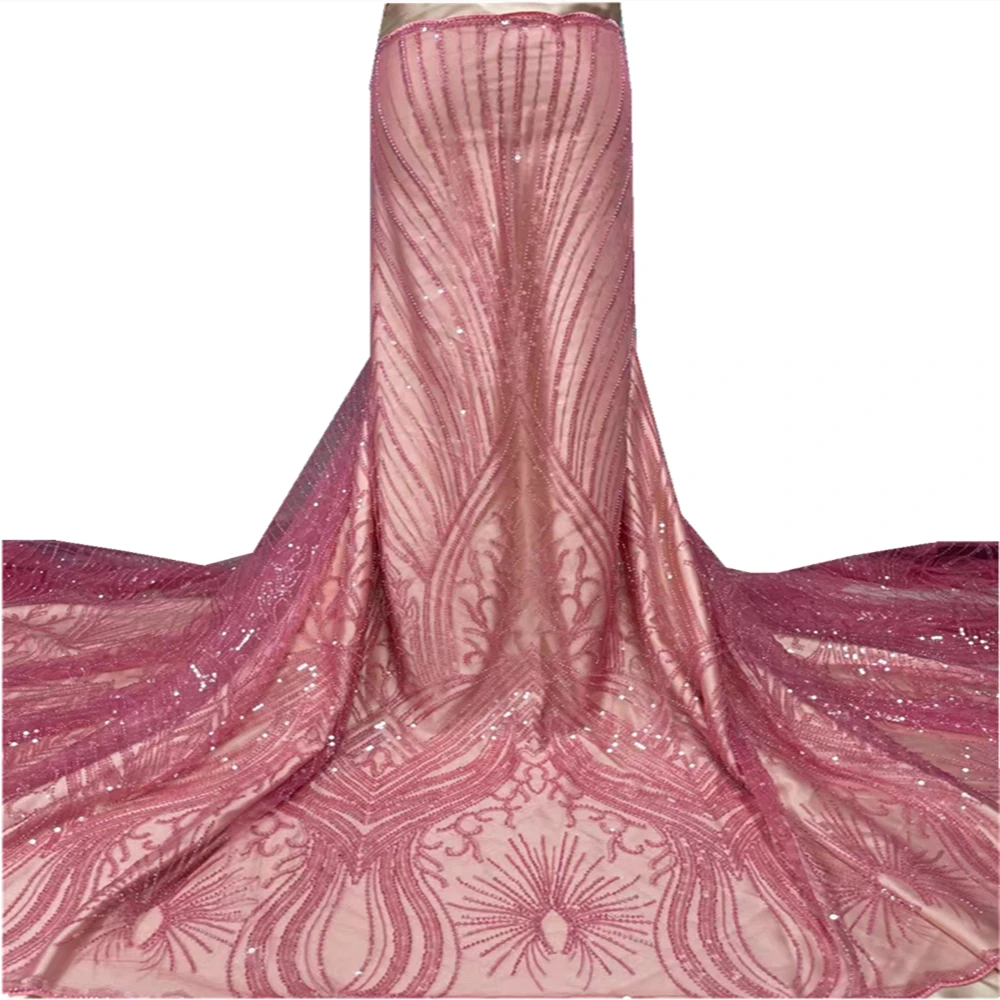 

African Sequins Lace Fabric 2021 High Quality embroidery French Nigerian Lace Fabrics For Wedding Dress Sewingjy-300