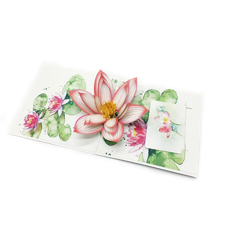 

50pcs 3D Blossom Lotus Flower Paper Greeting Cards Postcard Thanksgiving Mother's Day Birthday Party Gift