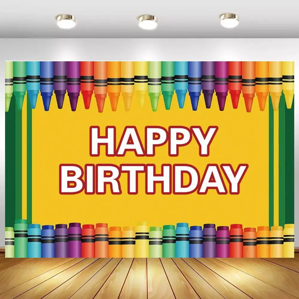 

Colorful Watercolor Pencils Pens Decoration Kids Birthday Background Photographic Painting Theme Family Party Backdrops Photo