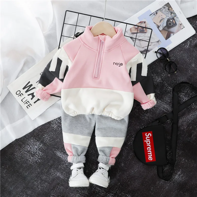 Новая осенняя одежда для малышей 2020 г. Детский костюм с вельветом девочек плотный