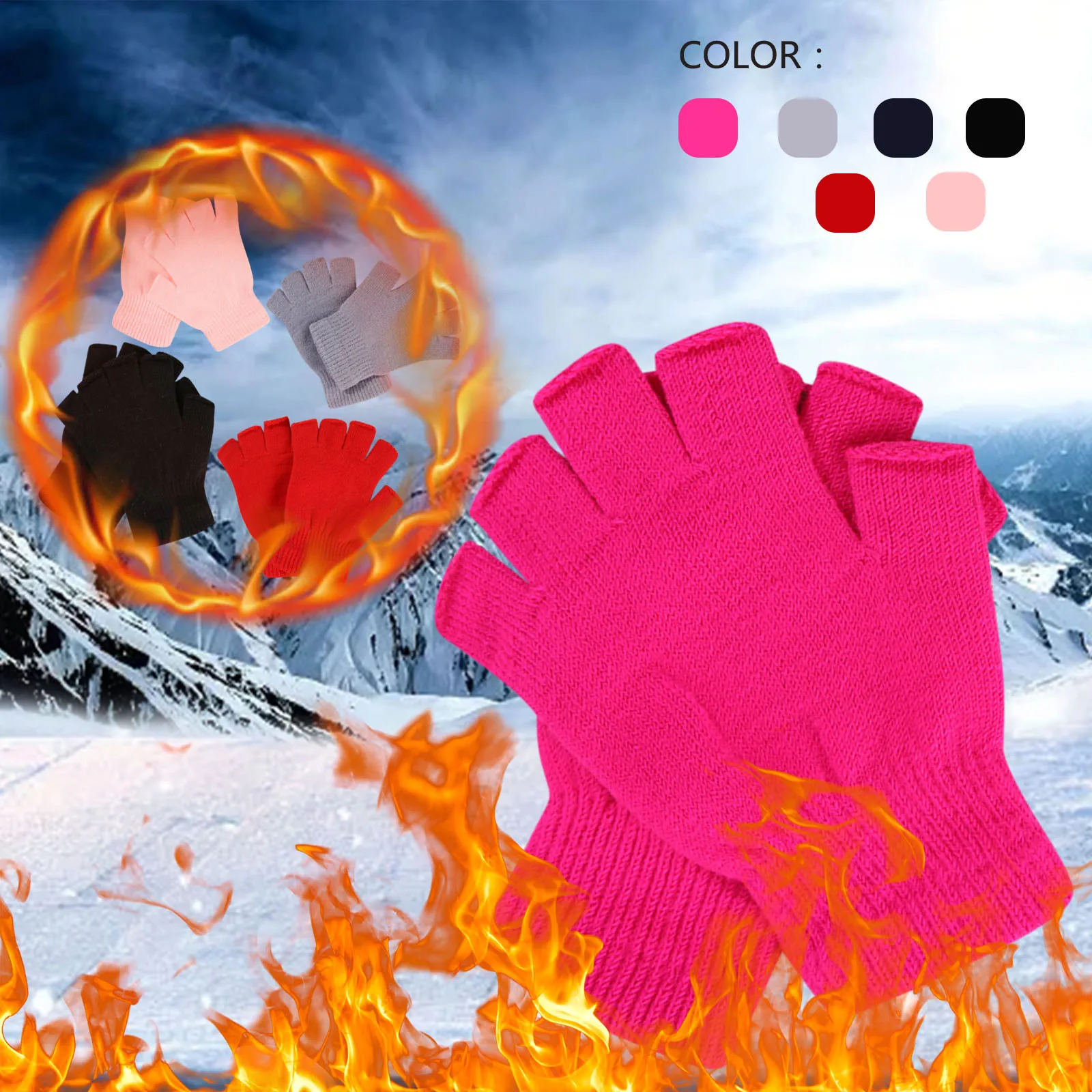 

1Pair Women Men Knitted Writing Fingerless Gloves Autumn Winter Outdoor Stretch Elastic Warm Half Finger Warm work writing gift