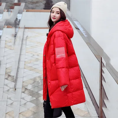 Bella philosophy, зимний женский пуховик, женский, Harajuku, уплотненный, теплый, парка, пуховик, для девушек, Повседневный, однотонный, с капюшоном, верхняя одежда - Цвет: red