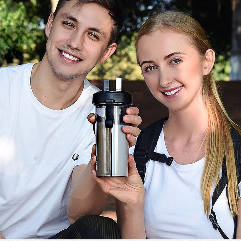 Креативные бутылки для напитков воды с соломинкой фитнеса без бисфенола двойное