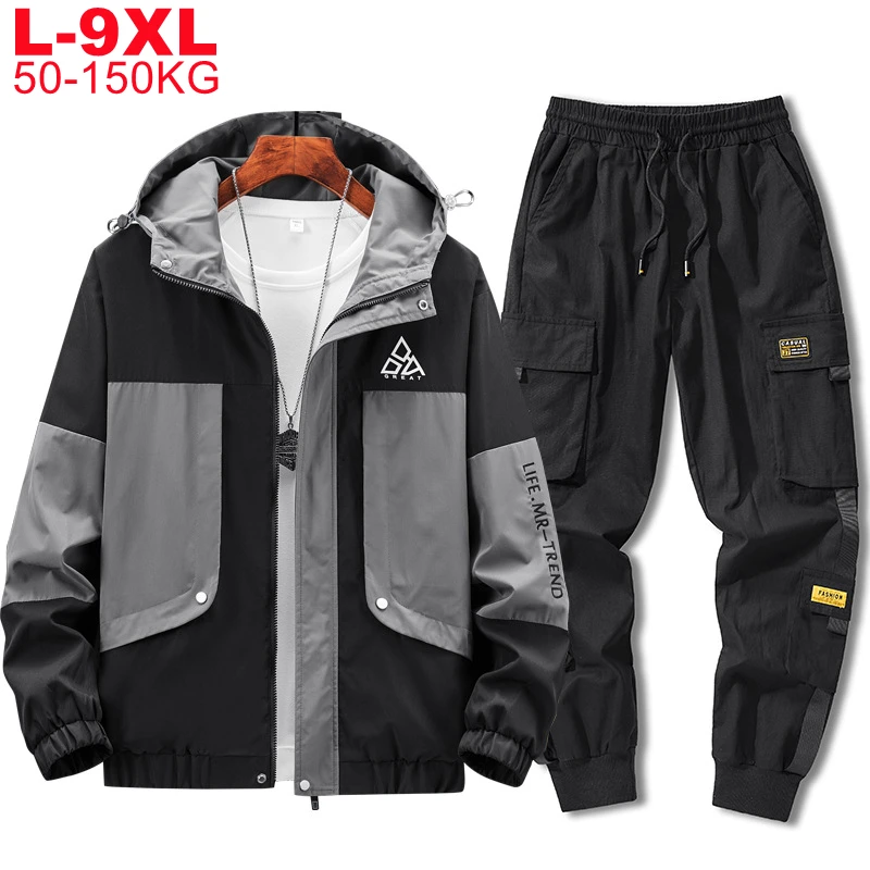Big 9xl 8xl 7xl Autumn Mens 2 Piece Outfits Men Sportwear Jacket Pants Sets Plus Size Mens Sporting Hip Hop Tracksuit Streetwear