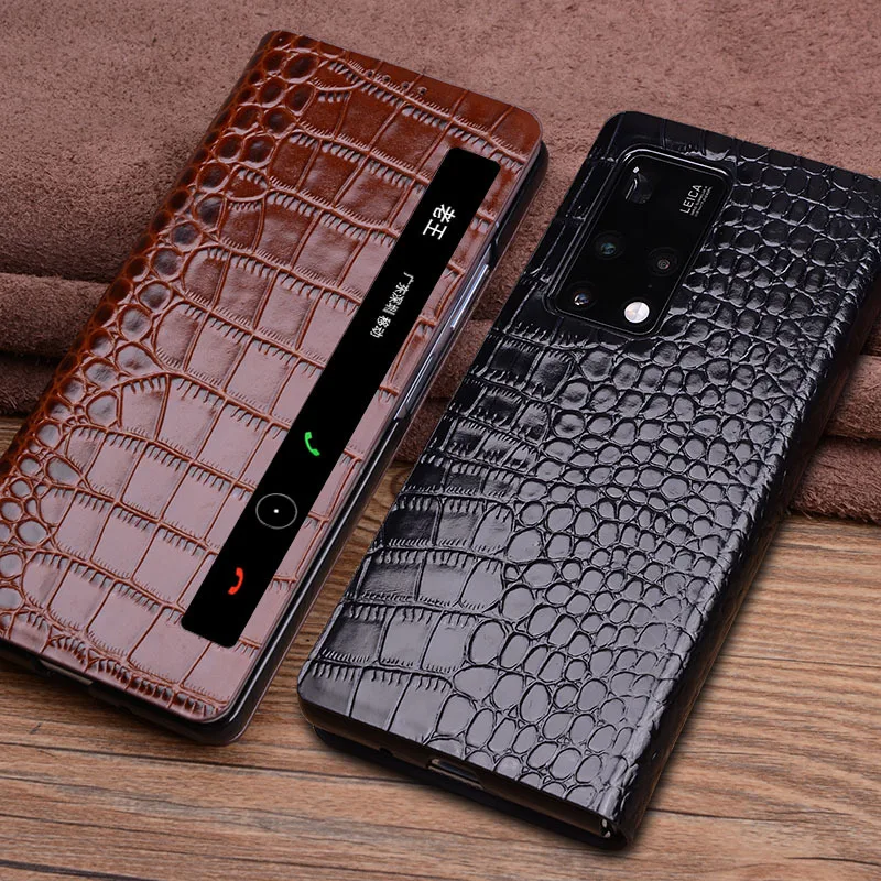 genuine leather flip folding case for huawei mate x2 5g case for huawei matex2 phone case smart windlows kickstand case free global shipping