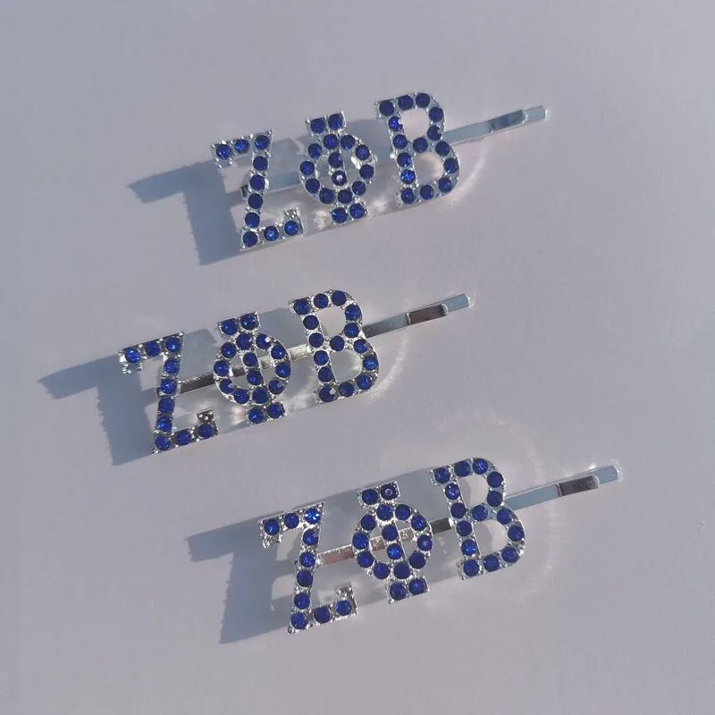 2020 New Arrival Blue Rhinestone ZPB Glitter Hairpin Greek letters Hair Clips | Украшения и аксессуары