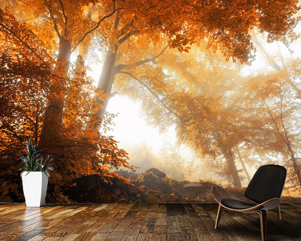 

Papel de parede Trees in autumn mist forest natural landscape 3d wallpaper mural,living room bedroom wall papers home decor