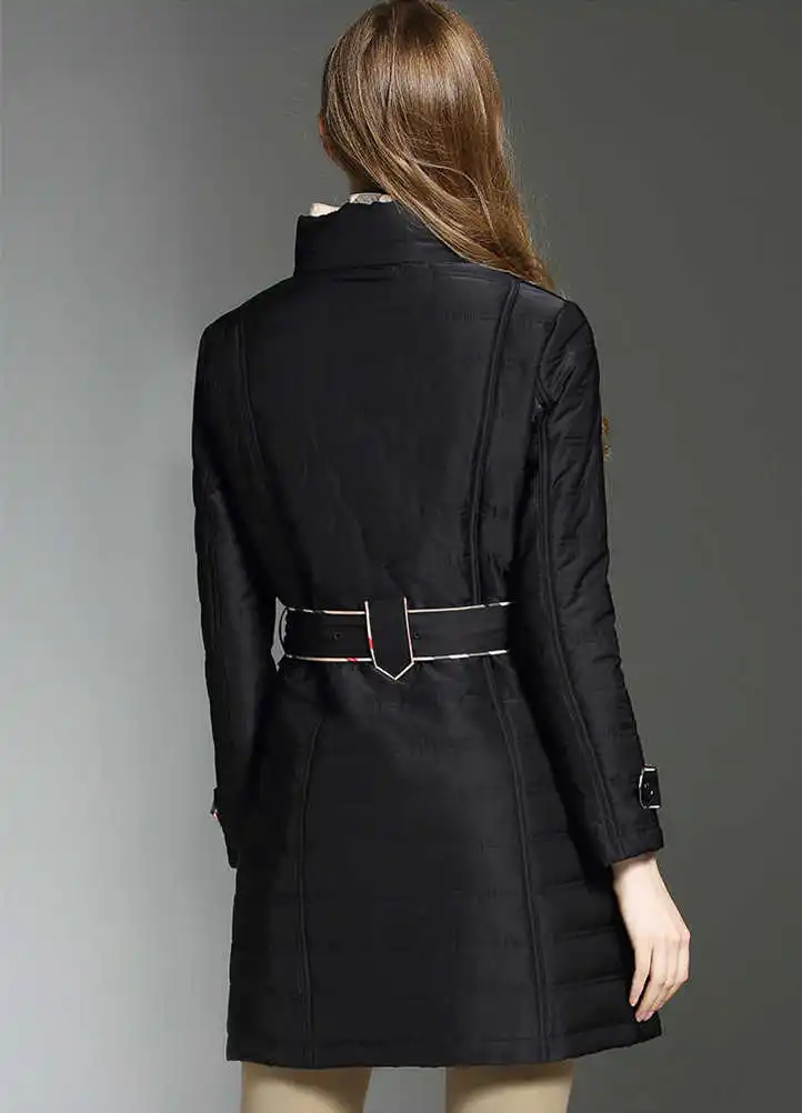 

double style England breasted women cotten-padded coat Chic elegant belted parkas coats autumn winter overcoat women D545