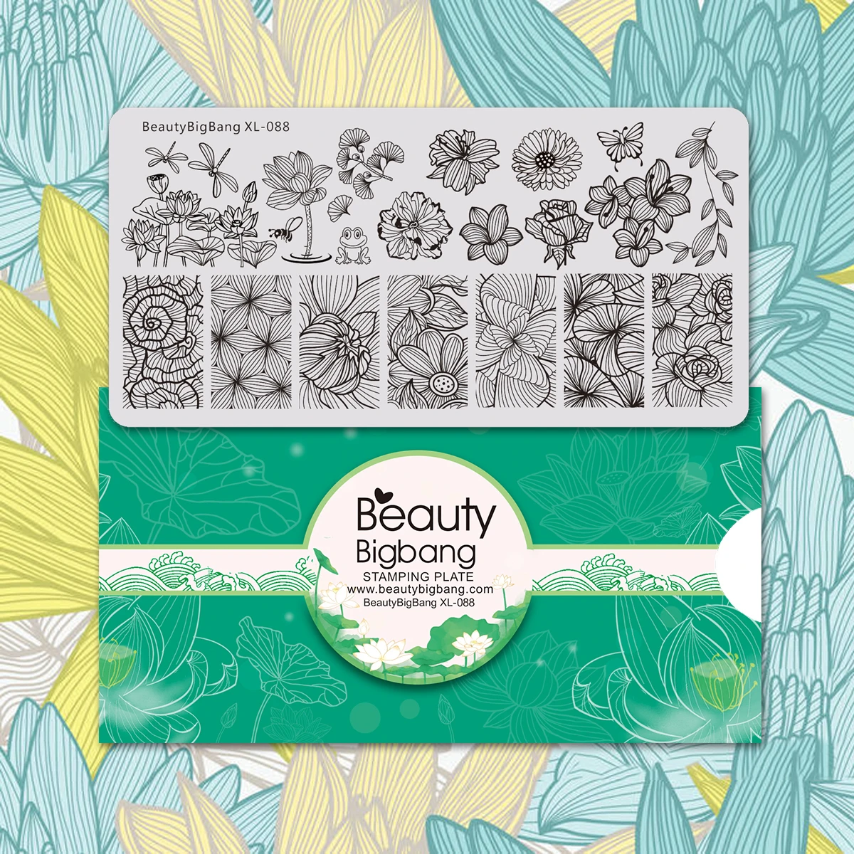 Beautybigbang ногти, декорирование, цветы штамповки пластины Стрекоза Лягушка и Лотос печать изображения гвозди Swanky штамповки шаблон пластины плесень XL-088