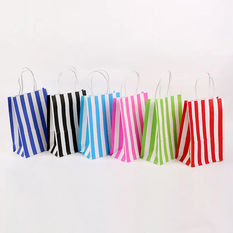

AVEBIEN Birthday Party Kraft Paper Simple Vertical Stripes Gift Bag Printing Shopping Packaging Portable bag Cadeau Zakjes шопер
