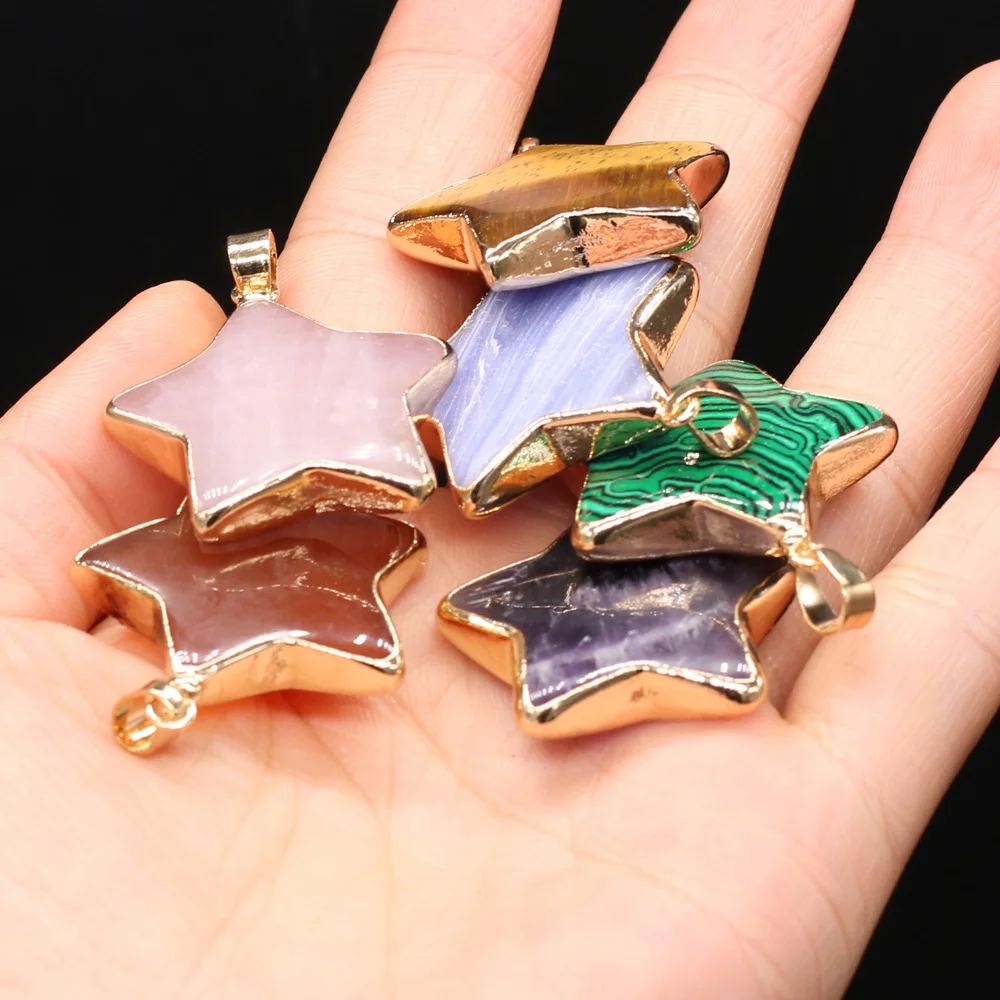 

Natural Gem Tiger Eye Stone Rose Quartz star Pendant Beads DIY Gentle Elegant Necklace Sweater Chain Jewelry Accessories Making