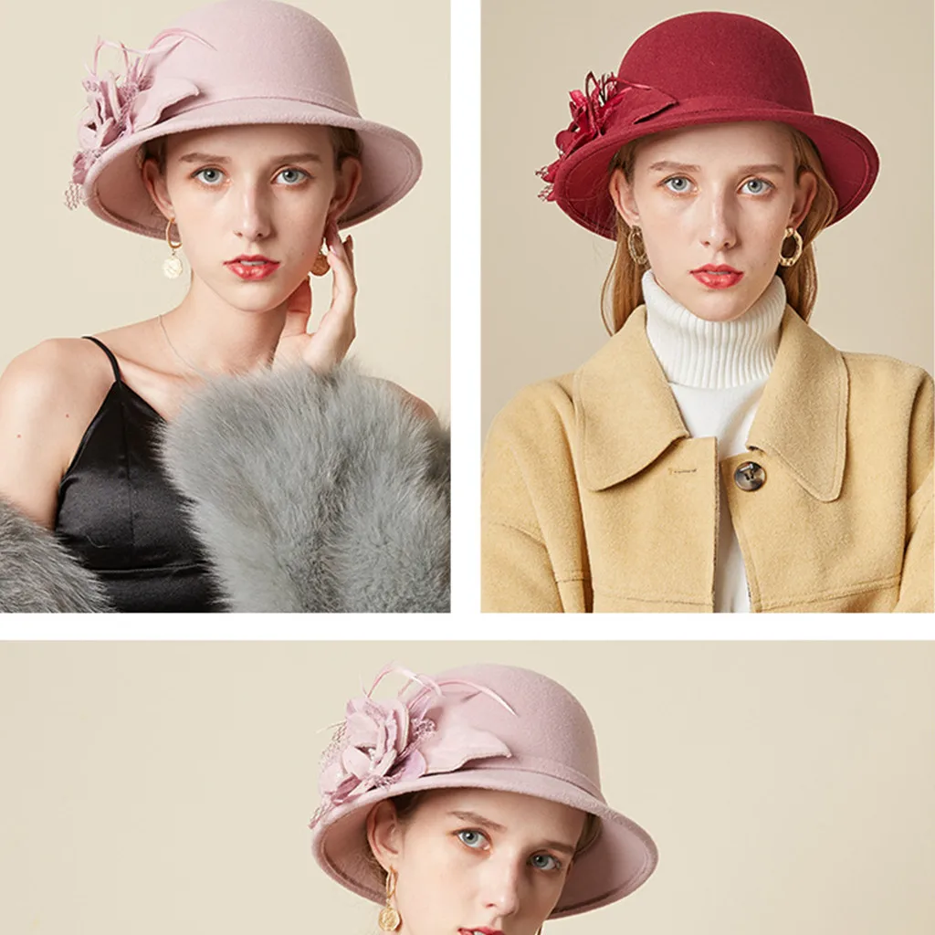 Шляпа в стиле ретро 19Nov07 женская элегантная фетровая Панама с изображением диких