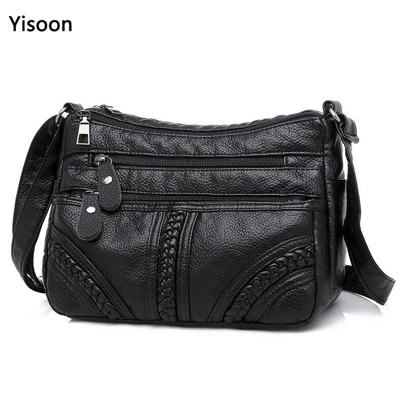 Сумка на плечо женская из мягкой кожи многослойный мессенджер через