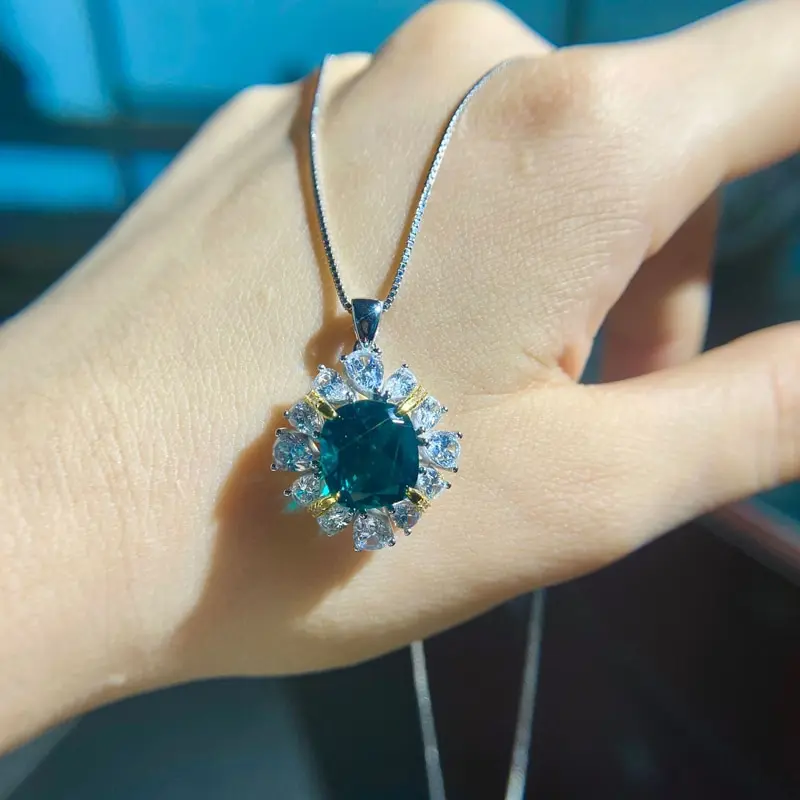 

Jazaz Fine Emerald Moissanite Solid 925 Sterling Silver Necklaces Wedding Anniversary Engagement Women Lady OL Pendant B0750