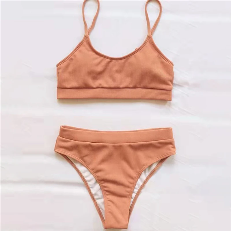 

High Waist Bikinis Swimsuits Women Push Up Swimwear Ribbed Strap Bathing Suit Biquini Brazilian Bikini 2021 New Beachwear