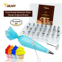 ydeapi 30 pcs cake decorating tips set stainless steel icing piping tip nozzles diy baking tools reusable pastry bags couple