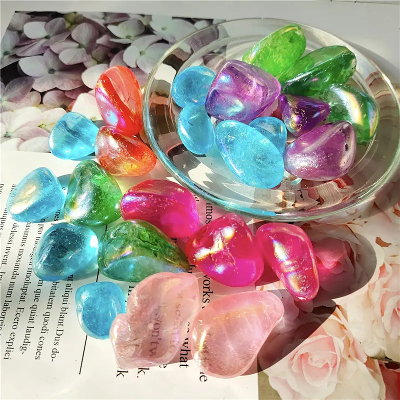 

wholesale aura rainbow quartz crystal chakra healing medaion gemstone reiki tumble gravel for decoration