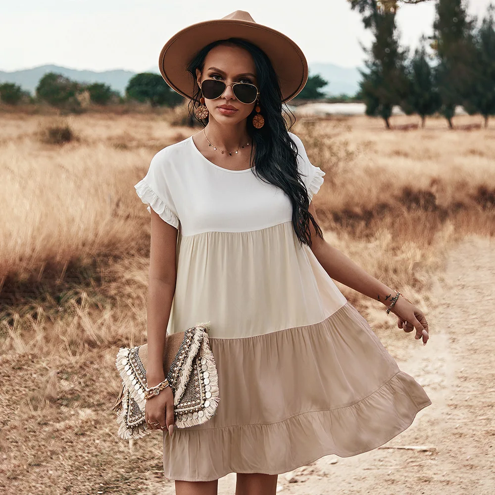 

Summer Dress Women Ruched Loose Party Dresses 2021 Woman Ladies Short Sleeve Robe Holiday Sundress Casual Beach Midi Maxi Dress