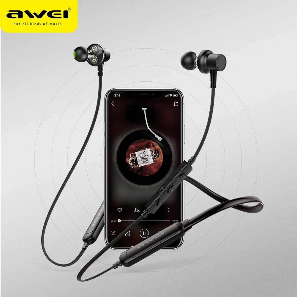 Беспроводные Спортивные Наушники AWEI G20BL 3D стерео наушники с двойным динамическим