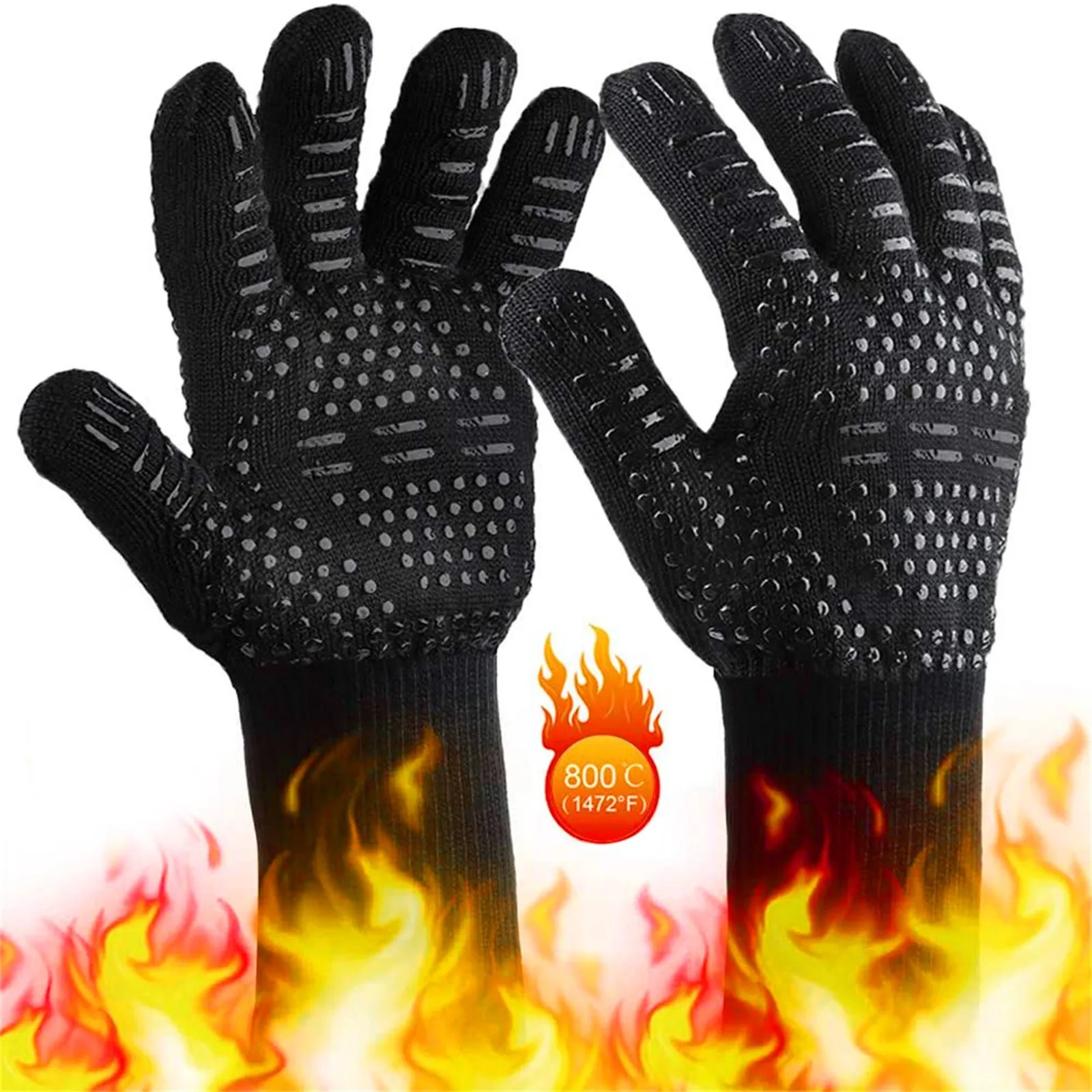 

Hot BBQ Grilling Cooking Gloves Extreme Heat Resistant Oven Welding Gloves High Quality Kitchen Barbecue Glove#45
