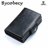 bycobecy 2022 new unisex leather wallets business rfid credit card holder metal double aluminium box bus cards holder pure purse