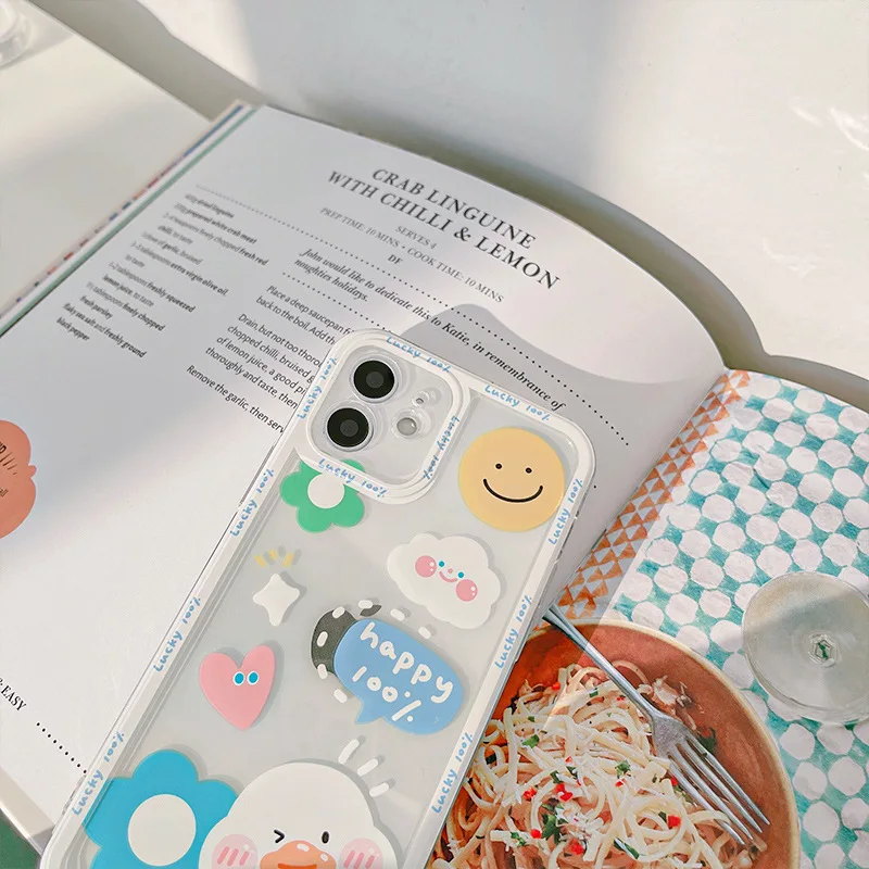 cute cartoon duck korean phone case for iphone 12 11 pro max x xs max xr 7 8 puls se 2020 cases cute smiley soft silicone cover free global shipping