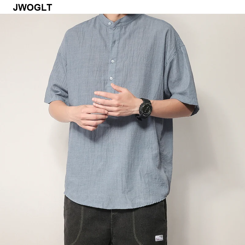 Японская мода летние рубашки повседневный короткий рукав хаки черный пуловер