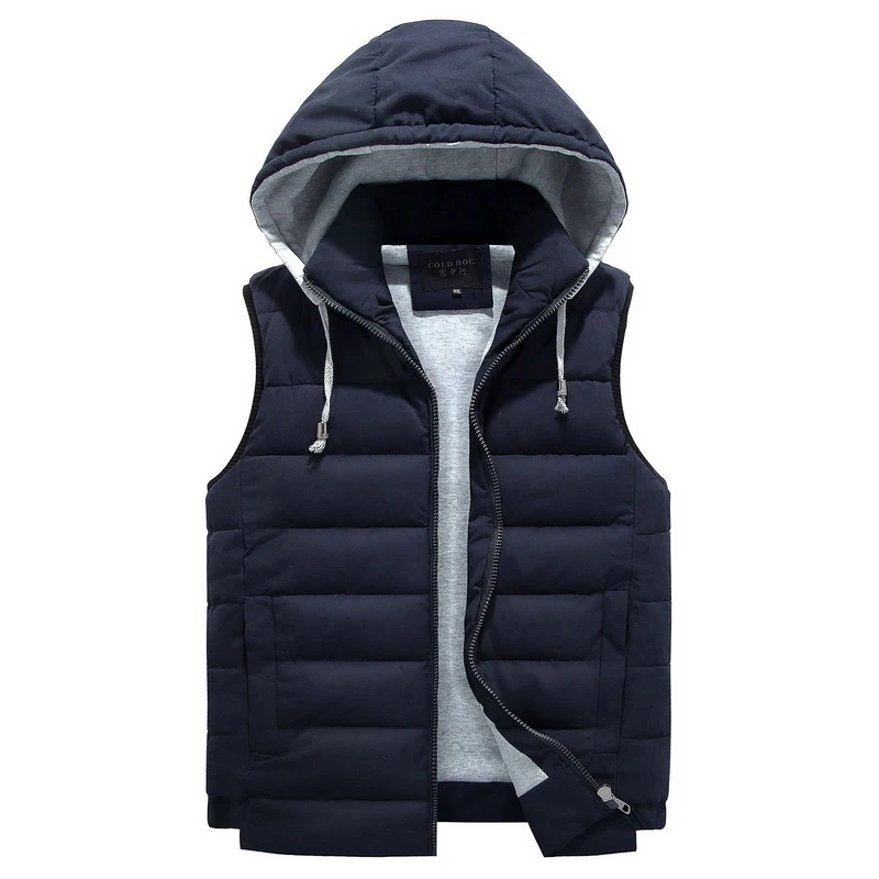 Navy Blue Vest Мужская парка 4XL-8XL, жилет с капюшоном, зима-осень, новая Толстая Теплая Повседневная ветровка, мешковатая стеганая верхняя одежда, жилет, куртка без рукавов - Цвет: Navy Blue Vest