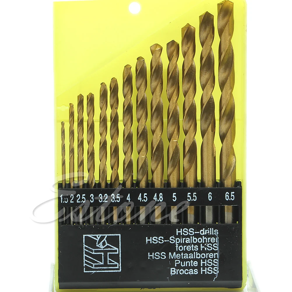 

13pcs 1.5-6.5mm High Speed Steel HSS Titanium Coated Drill Bits Shank Set Tool