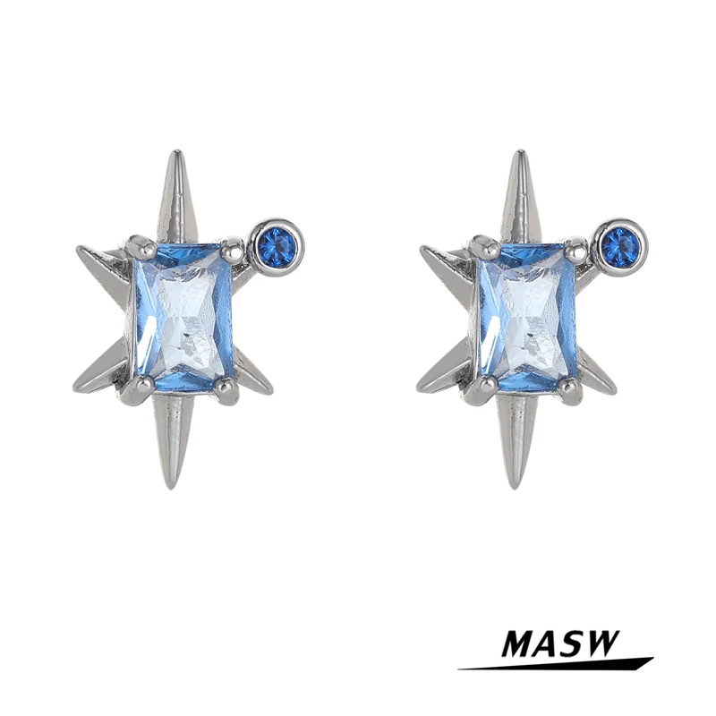 

MASW Original Jewelry Earrings Delicate Design Geometric Brass Metal Blue AAA Zircon Stud Earrings Women Party Wedding Gifts