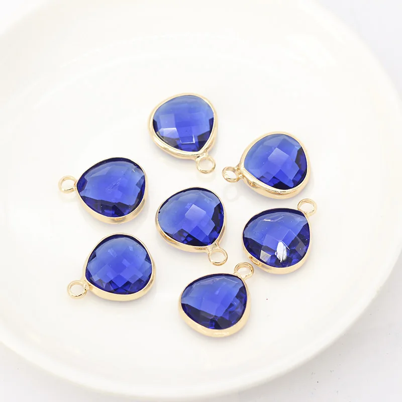 sapphire 12p12x13mm Ассорти Сердце Граненый кристалл Обрамленный Подвески со стеклянными шармами соединители серьги фурнитура ювелирные изделия Одежда металлические бусины - Цвет: sapphire