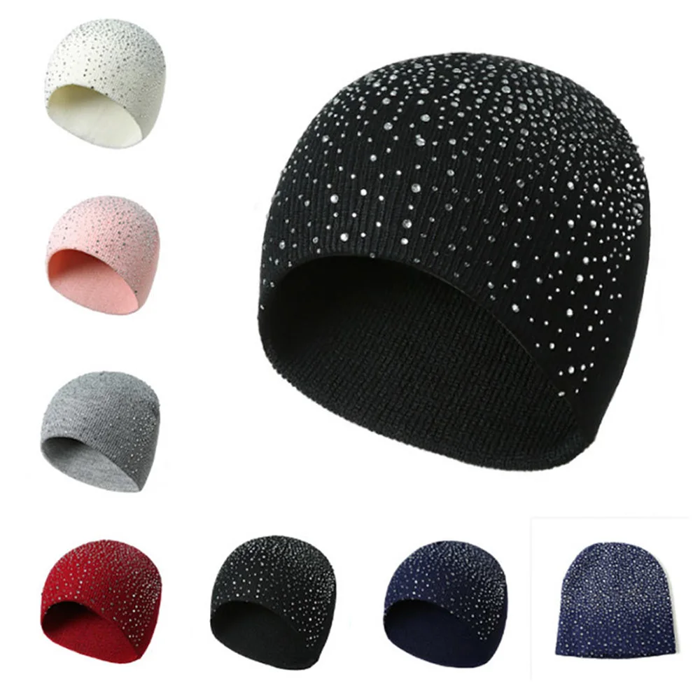 Модная вязаная женская шапка Гипсофила алмазные черепа зимние вязаные шапки