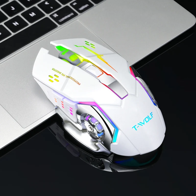 Белый RGB подсветка перезаряжаемая беспроводная мышка Бесшумная эргономичная, игровая мышь 6 клавиш 2400 dpi для ноутбука Pro Gamer - Цвет: Белый
