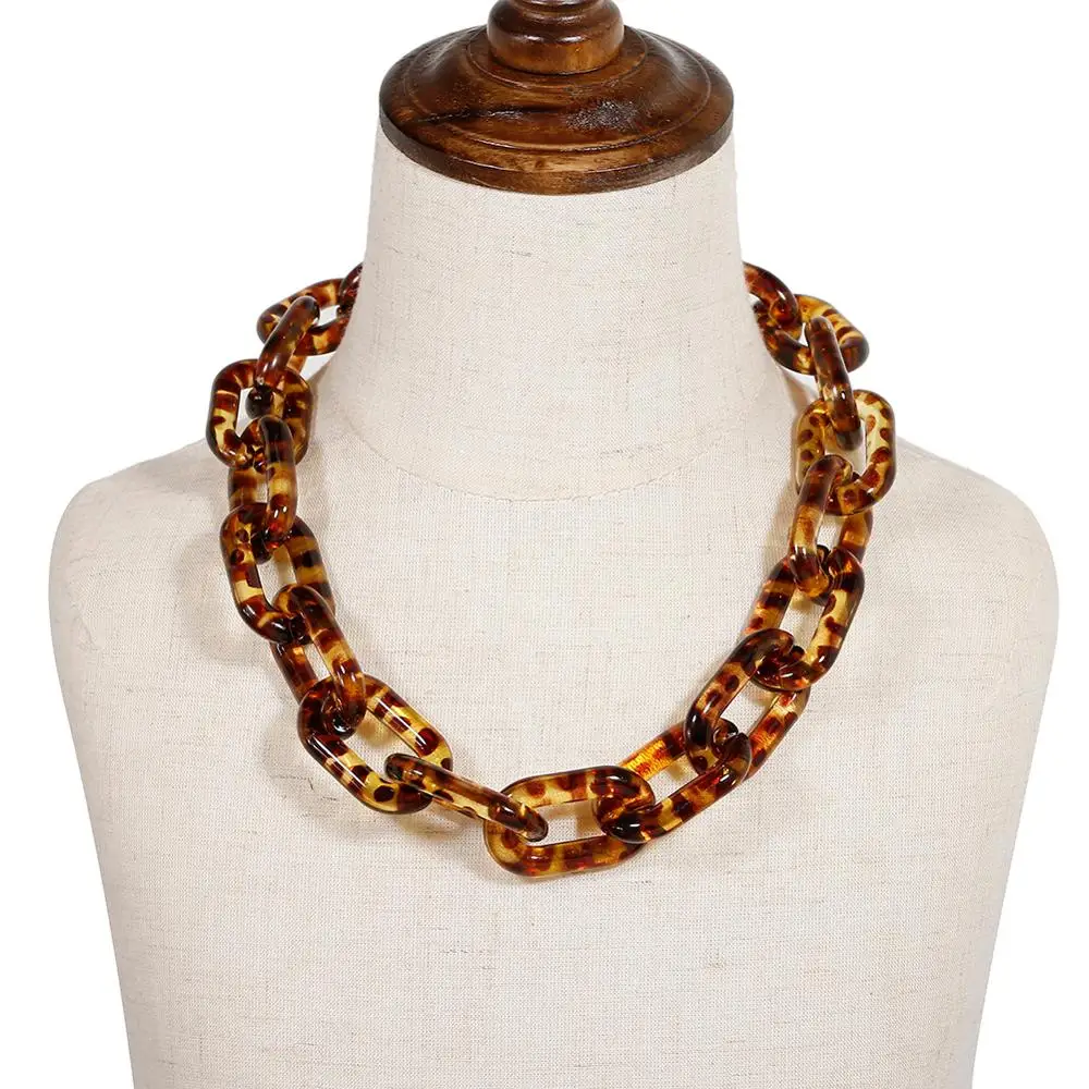 

FishSheep Statement Leopard Acrylic Chain Long Necklace For Women Resin Link Chain Necklaces & Pendants 2020 Fashion Jewelry