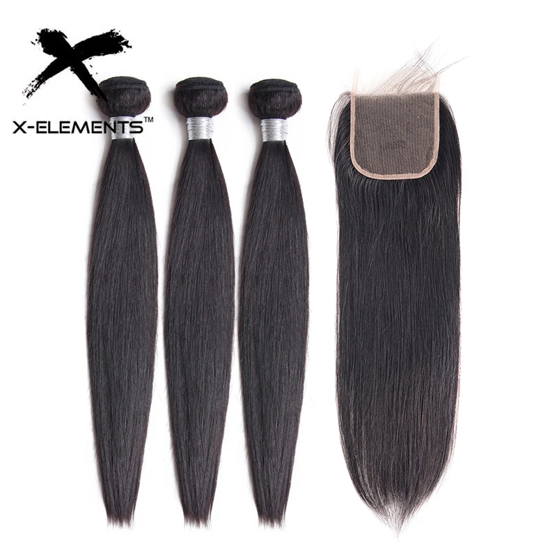 Прямые бразильские пучки человеческих волос с закрытием Remy 8 26 &quotнатуральный