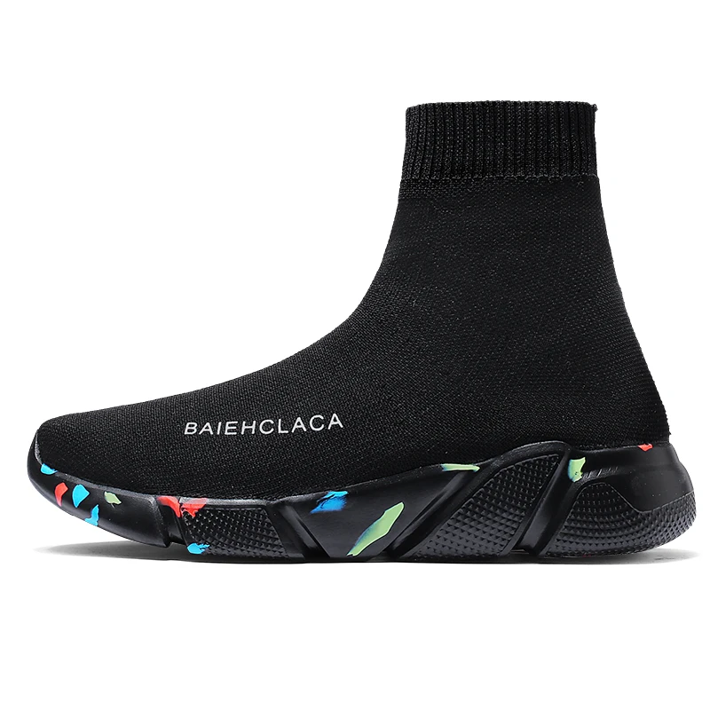 Мужские высокие кроссовки без шнуровки синие повседневные унисекс удобная обувь